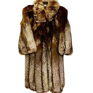 Genuine Silver Fox Fur Coat Long Brown Gray Full Length Size M Greece